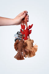 Chestnut fish raffia bag charm