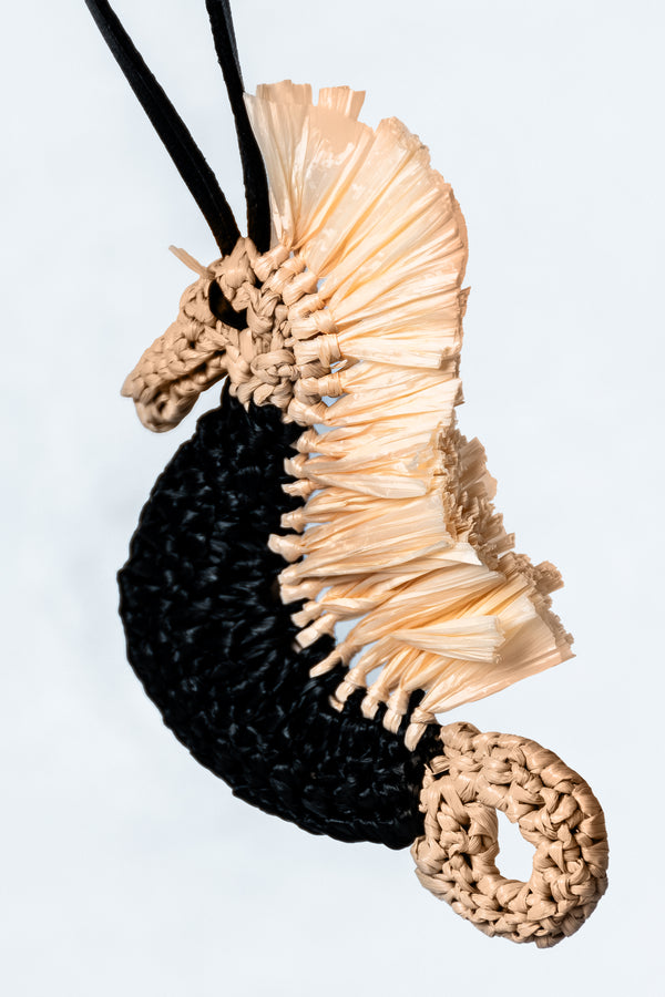 Seahorse raffia bag charm