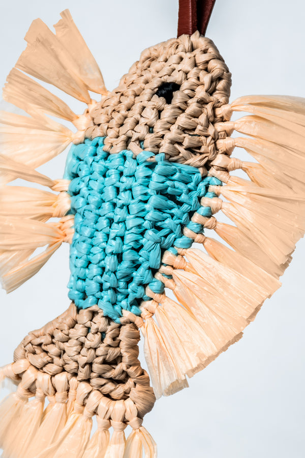 Turquoise fish raffia bag charm