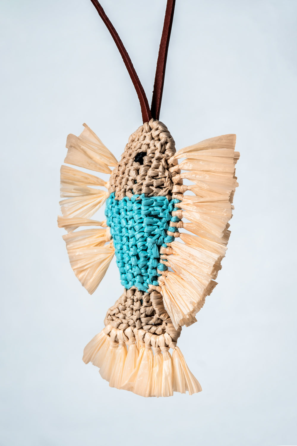 Turquoise fish raffia bag charm