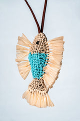 Turquoise fish raffia bag charm