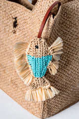 Turquoise fish raffia bag charm